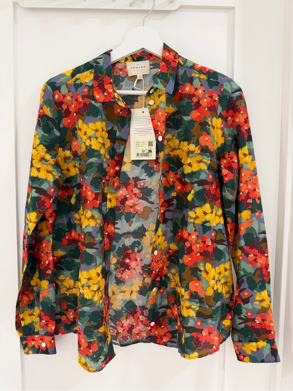Sezane Floral Button-Down Shirt Jacket in Multi-Color